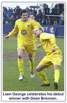 Liam George celebrates his debut winner with Dean Brennan