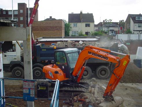 Removing the rubble.